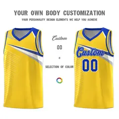 Gold Royal-White Chest Color Block Basketball Uniform Jersey 3
