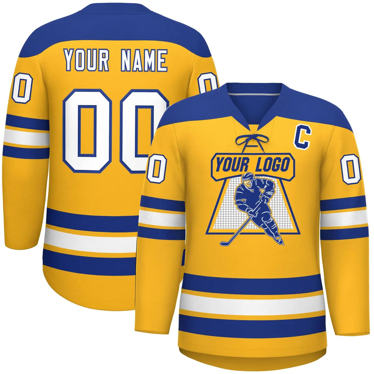 Gold Royal White Classic Lace-Up Neck Hockey Jersey