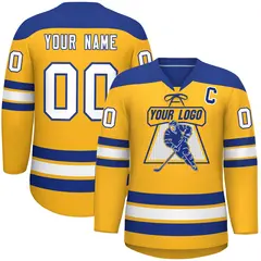 Gold Royal White Classic Lace-Up Neck Hockey Jersey 1