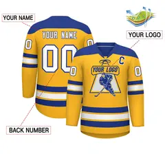 Gold Royal White Classic Lace-Up Neck Hockey Jersey 2