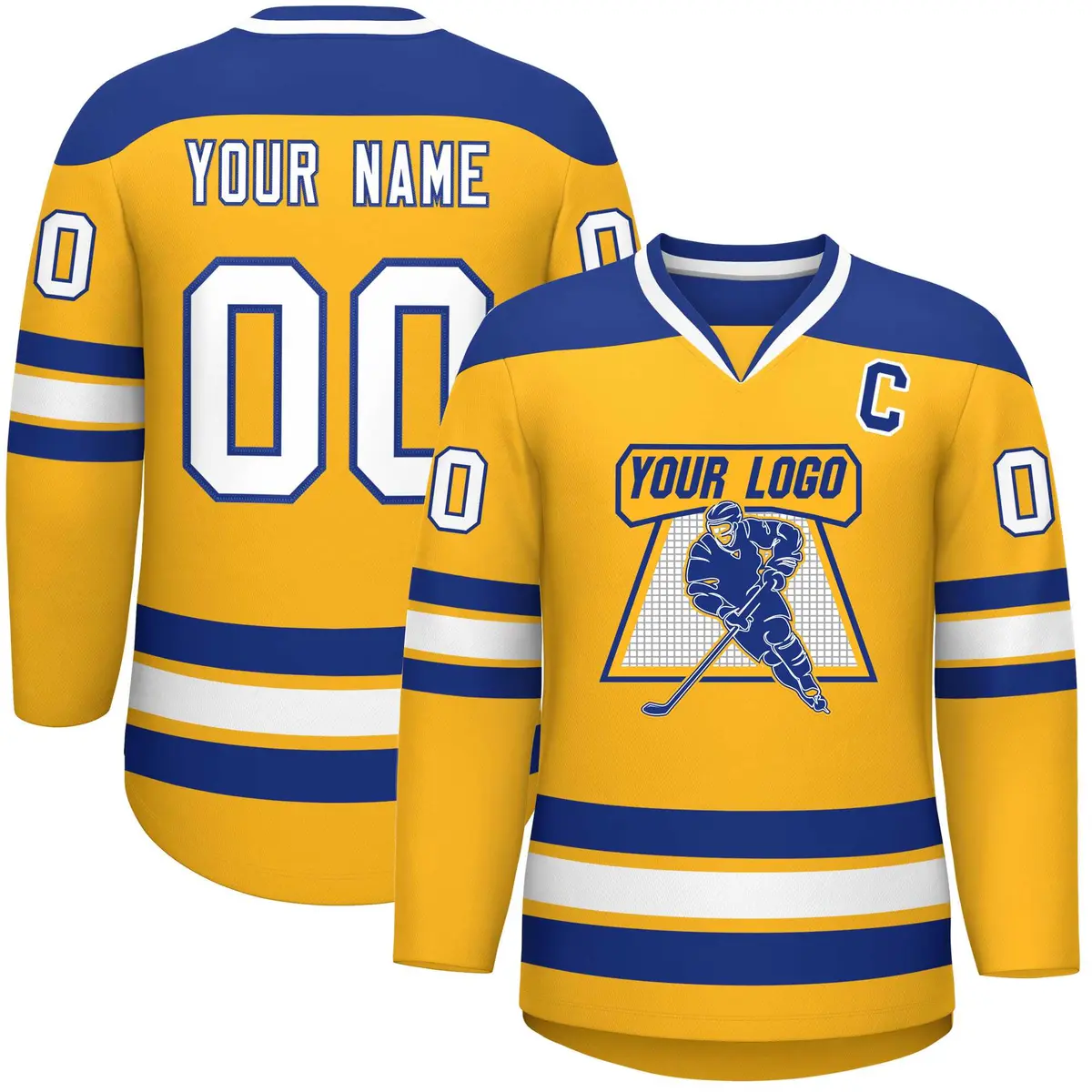Gold Royal-White Classic V-Neck Hockey Jersey
