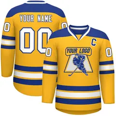 Gold Royal-White Classic V-Neck Hockey Jersey