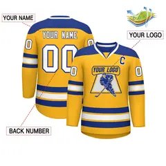 Gold Royal-White Classic V-Neck Hockey Jersey 2