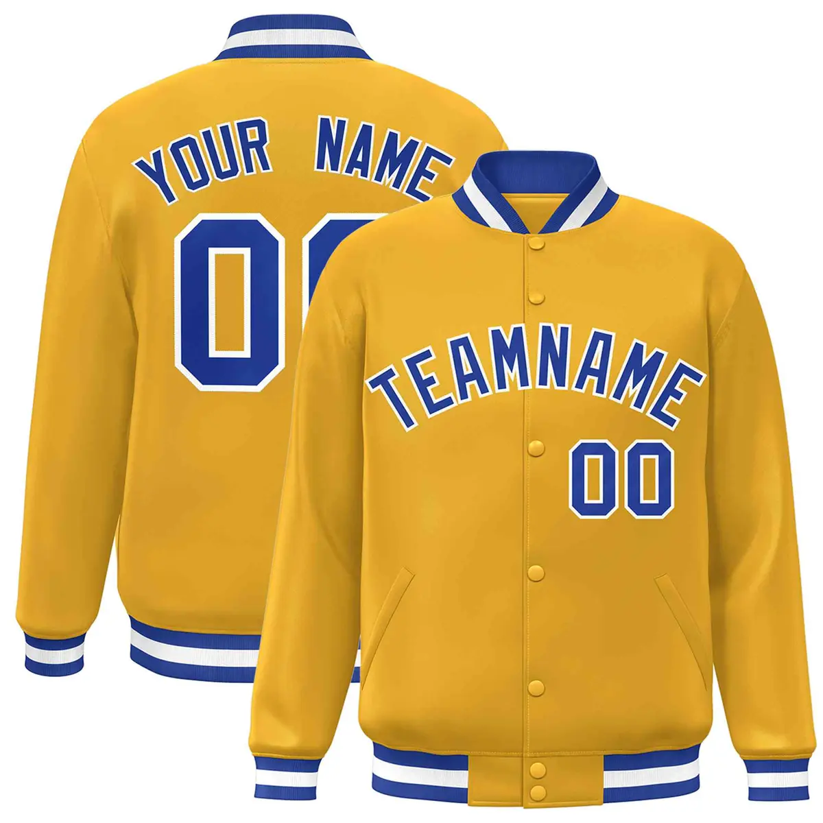 Gold Royal-White Classic Varsity Full-Snap Letterman Jacket