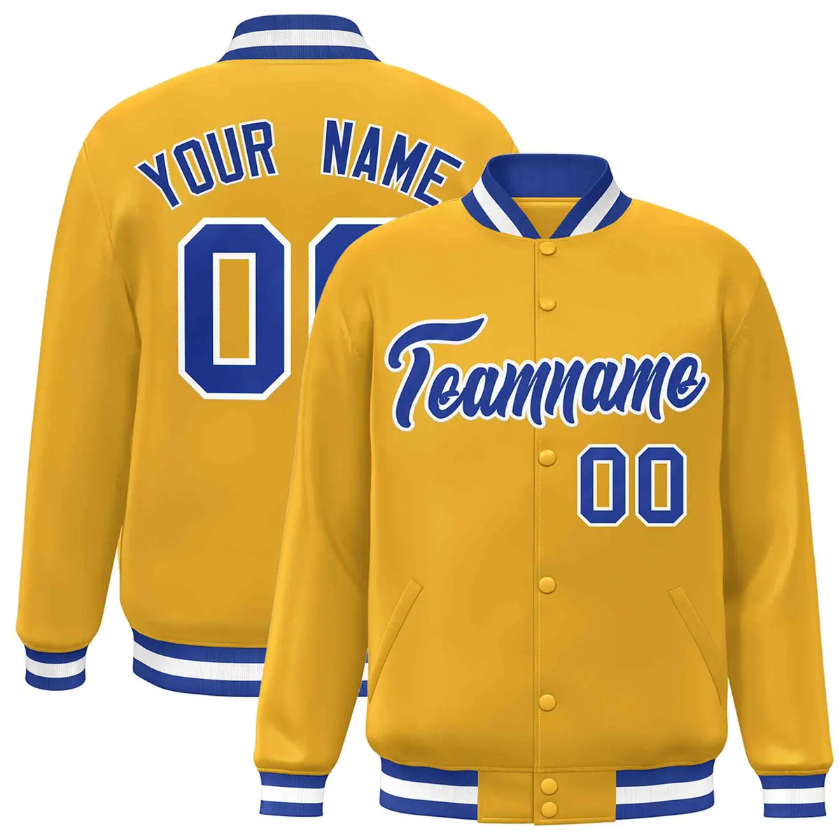 Gold Royal-White Classic Varsity Full-Snap Letterman Jacket