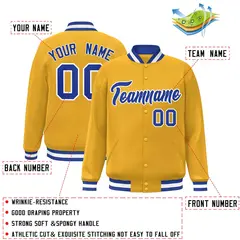 Gold Royal-White Classic Varsity Full-Snap Letterman Jacket 2