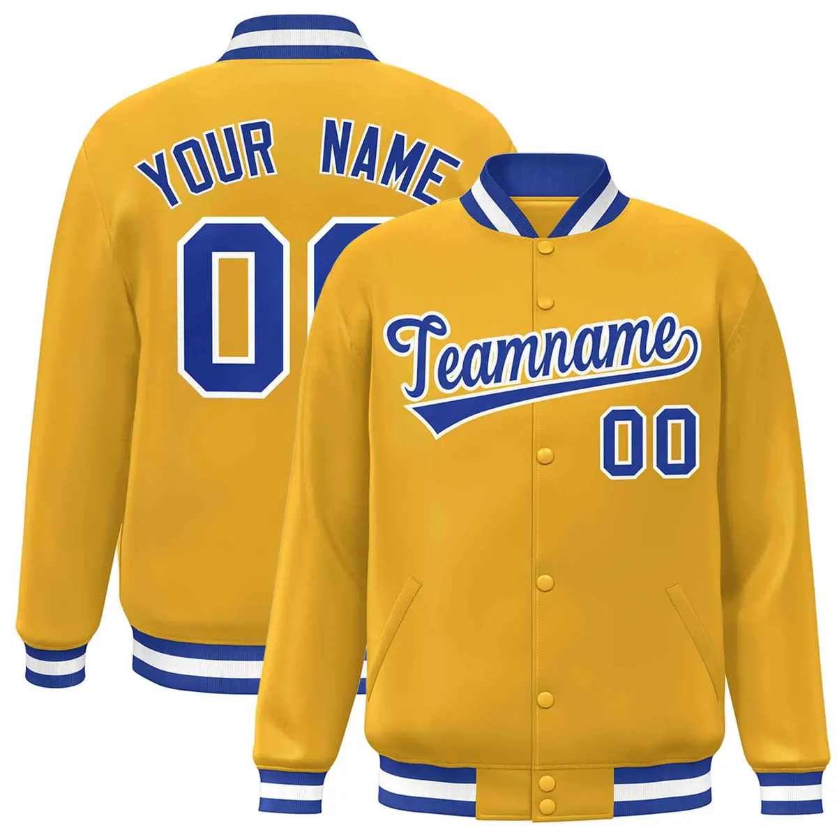 Gold Royal-White Classic Varsity Full-Snap Letterman Jacket