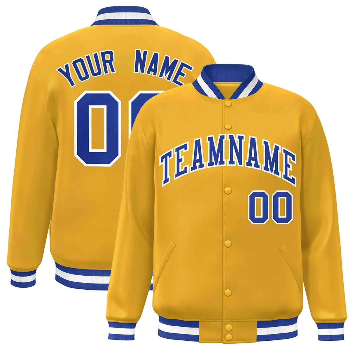 Gold Royal-White Classic Varsity Full-Snap Letterman Jacket