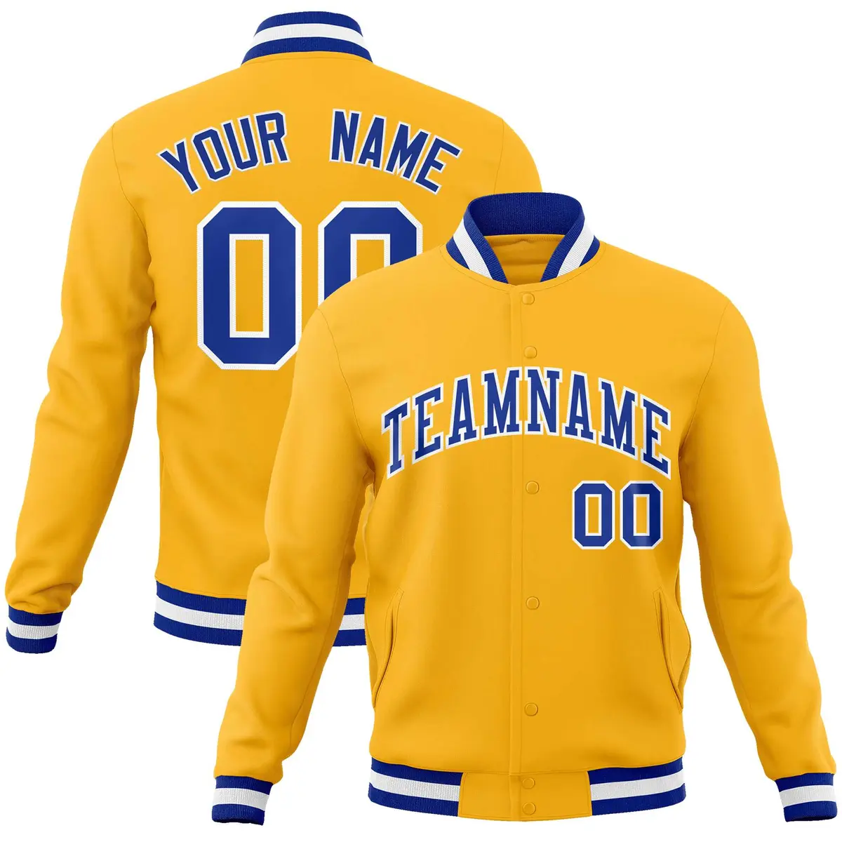 Gold Royal-White Classic Varsity Full-Snap Letterman Jacket