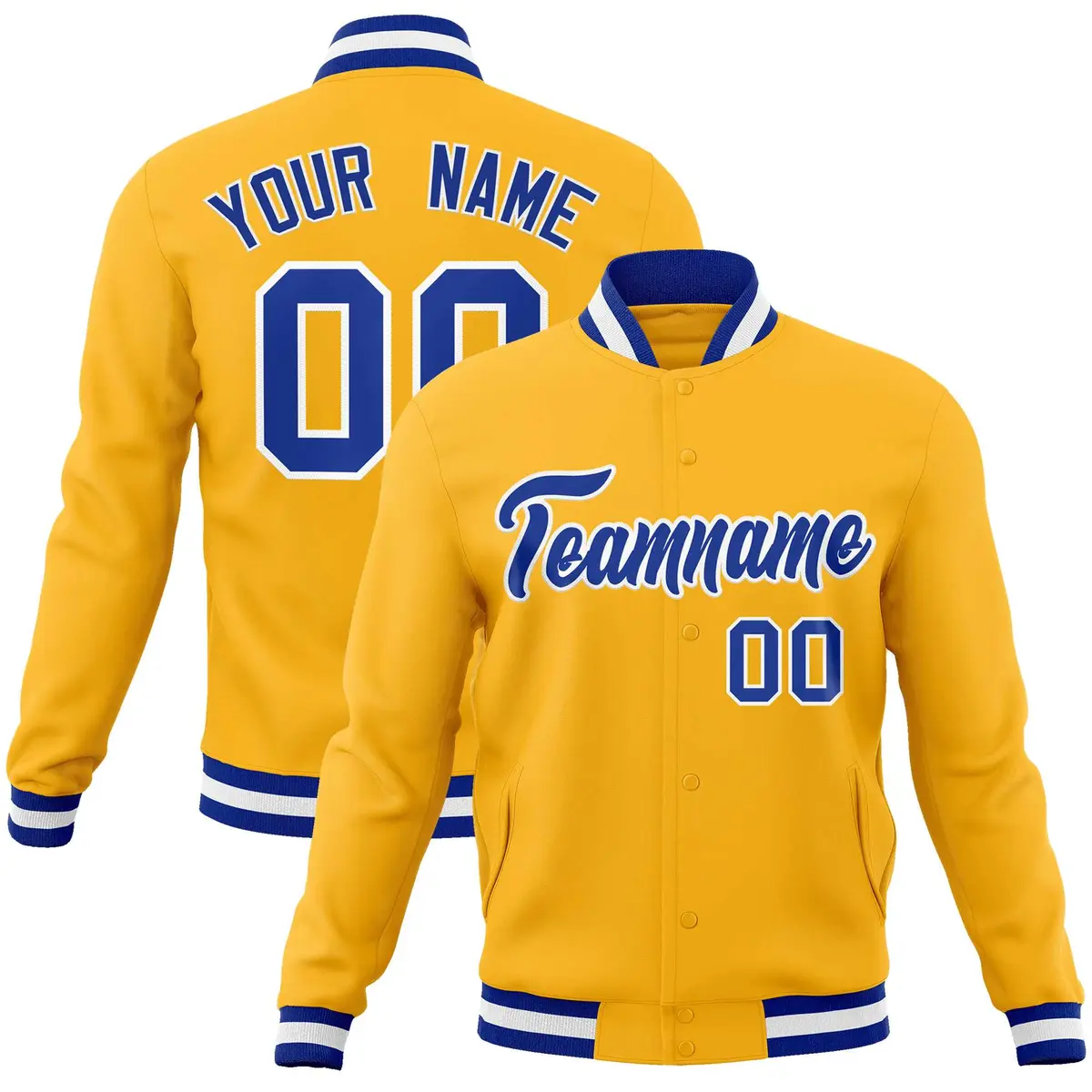 Gold Royal-White Classic Varsity Full-Snap Letterman Jacket