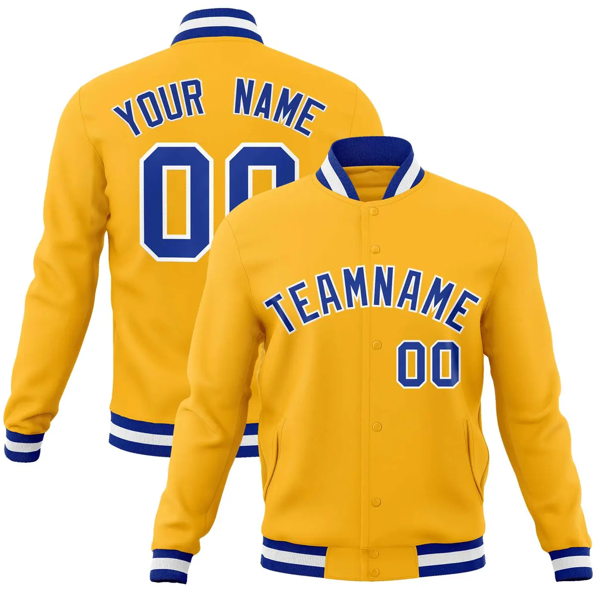 Gold Royal-White Classic Varsity Full-Snap Letterman Jacket