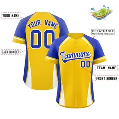 Gold Royal-White Color Block Authentic Baseball Jersey 2