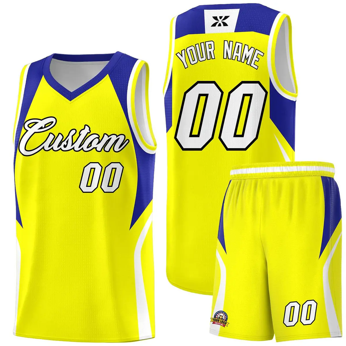 Gold Royal White Color Block Basketball Jersey