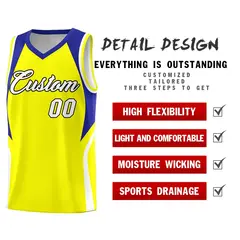 Gold Royal White Color Block Basketball Jersey 2