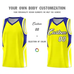 Gold Royal White Color Block Basketball Jersey 3