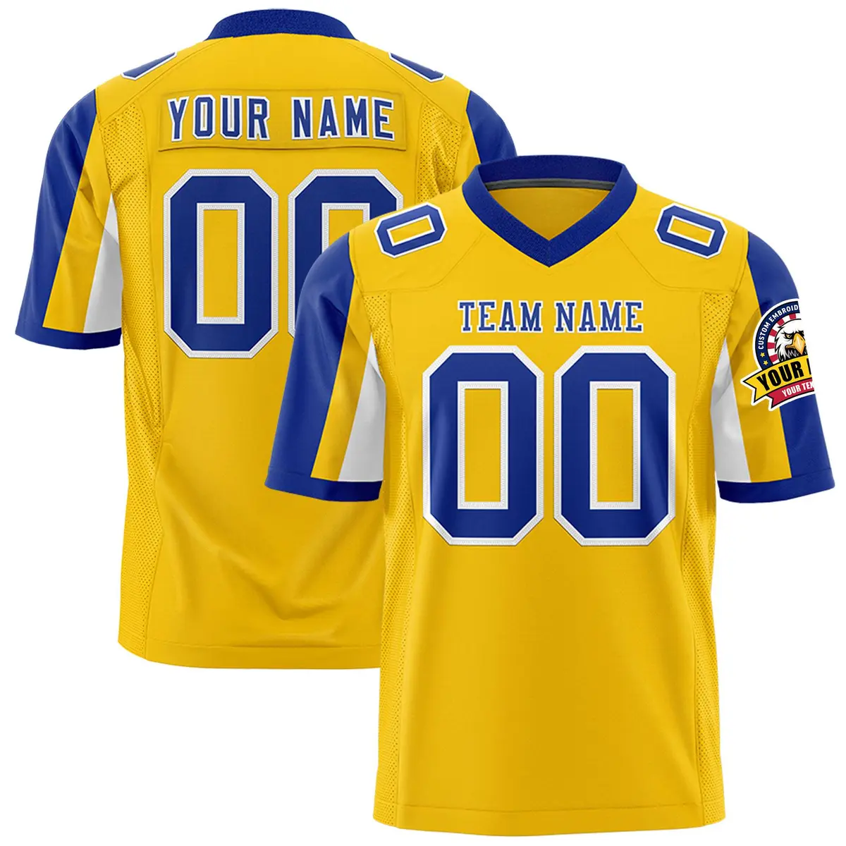 Gold Royal-White Color Block Raglan Sleeves Football Jersey