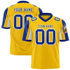 Gold Royal-White Color Block Raglan Sleeves Football Jersey 1