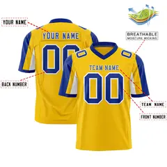 Gold Royal-White Color Block Raglan Sleeves Football Jersey 2