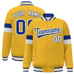 Gold Royal-White Color Block Varsity Full-Snap Baseball Jacket 1