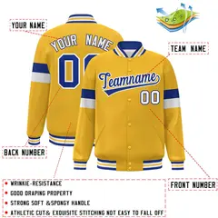 Gold Royal-White Color Block Varsity Full-Snap Baseball Jacket 2