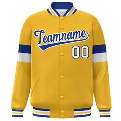 Gold Royal-White Color Block Varsity Full-Snap Baseball Jacket 3