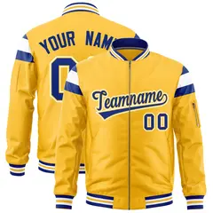 Gold Royal White Full-Zip Shoulder Block Varsity Letterman Bomber Jacket 1