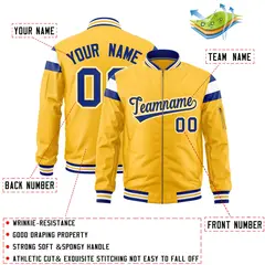 Gold Royal White Full-Zip Shoulder Block Varsity Letterman Bomber Jacket 2