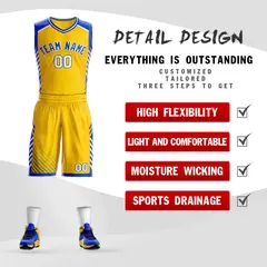 Gold Royal-White Graffiti Bar Element Basketball Jersey 2