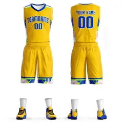 Gold Royal-White Graffiti Pattern Basketball Jersey