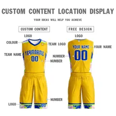 Gold Royal-White Graffiti Pattern Basketball Jersey 3