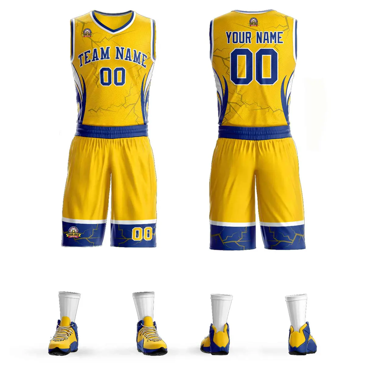Gold Royal-White Graffiti Pattern Lightning Basketball Jersey