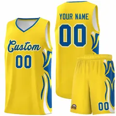 Gold Royal-White Graffiti Side Curve Basketball Jersey Sets 1