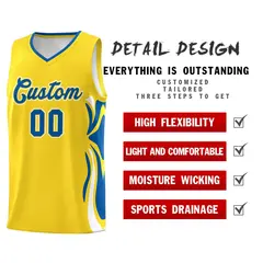 Gold Royal-White Graffiti Side Curve Basketball Jersey Sets 2