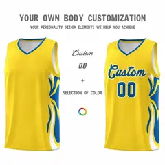 Gold Royal-White Graffiti Side Curve Basketball Jersey Sets 3