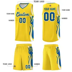 Gold Royal-White Graffiti Side Curve Basketball Jersey Sets 5