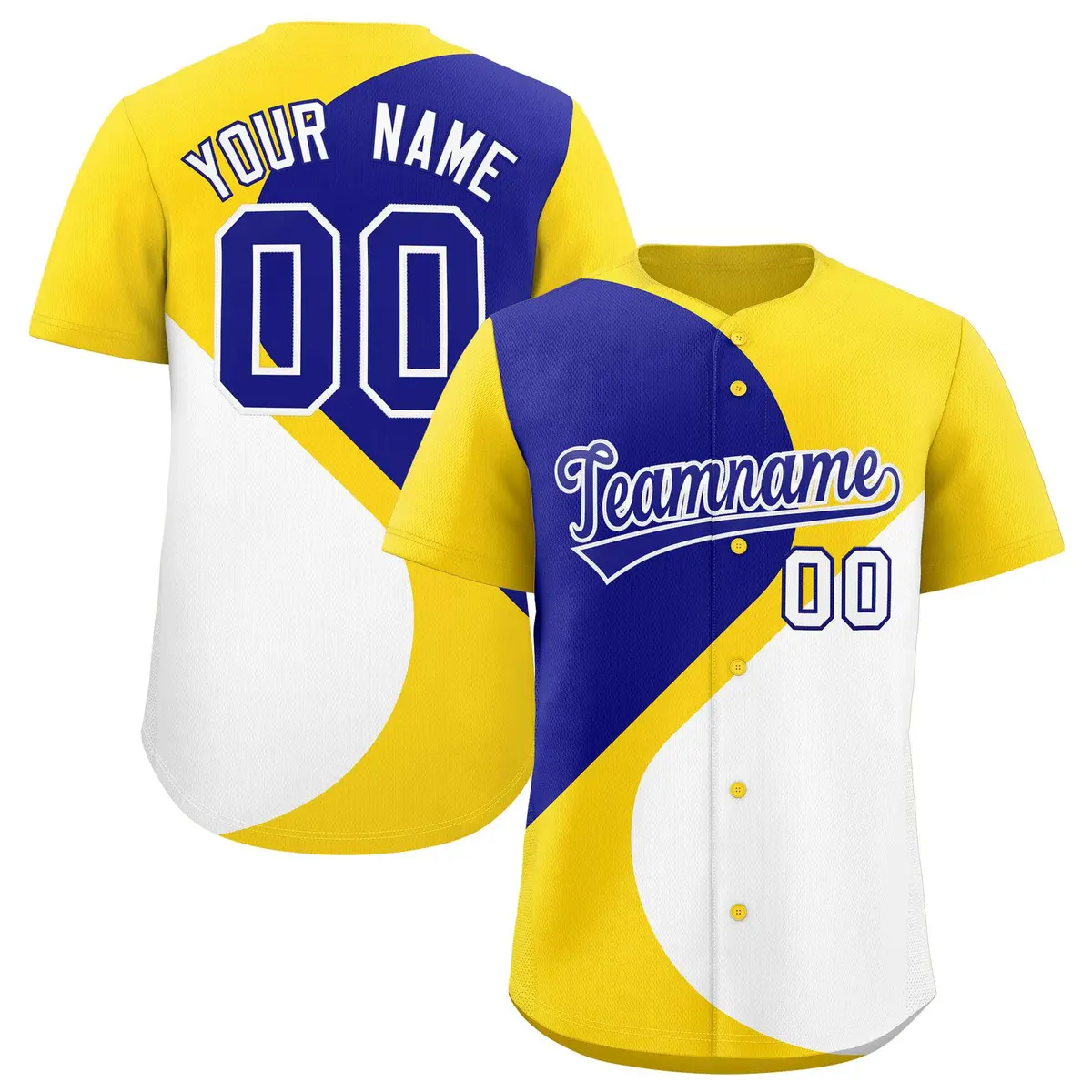 Gold Royal White Half Heart Color Block Baseball Jersey