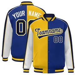 Gold Royal White-Navy Color Block Varsity Full-Snap Baseball Jacket