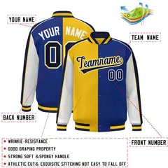 Gold Royal White-Navy Color Block Varsity Full-Snap Baseball Jacket 2