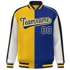 Gold Royal White-Navy Color Block Varsity Full-Snap Baseball Jacket 3
