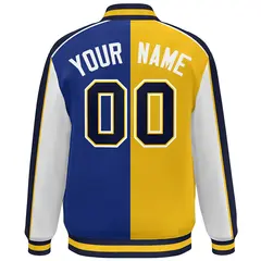 Gold Royal White-Navy Color Block Varsity Full-Snap Baseball Jacket 4