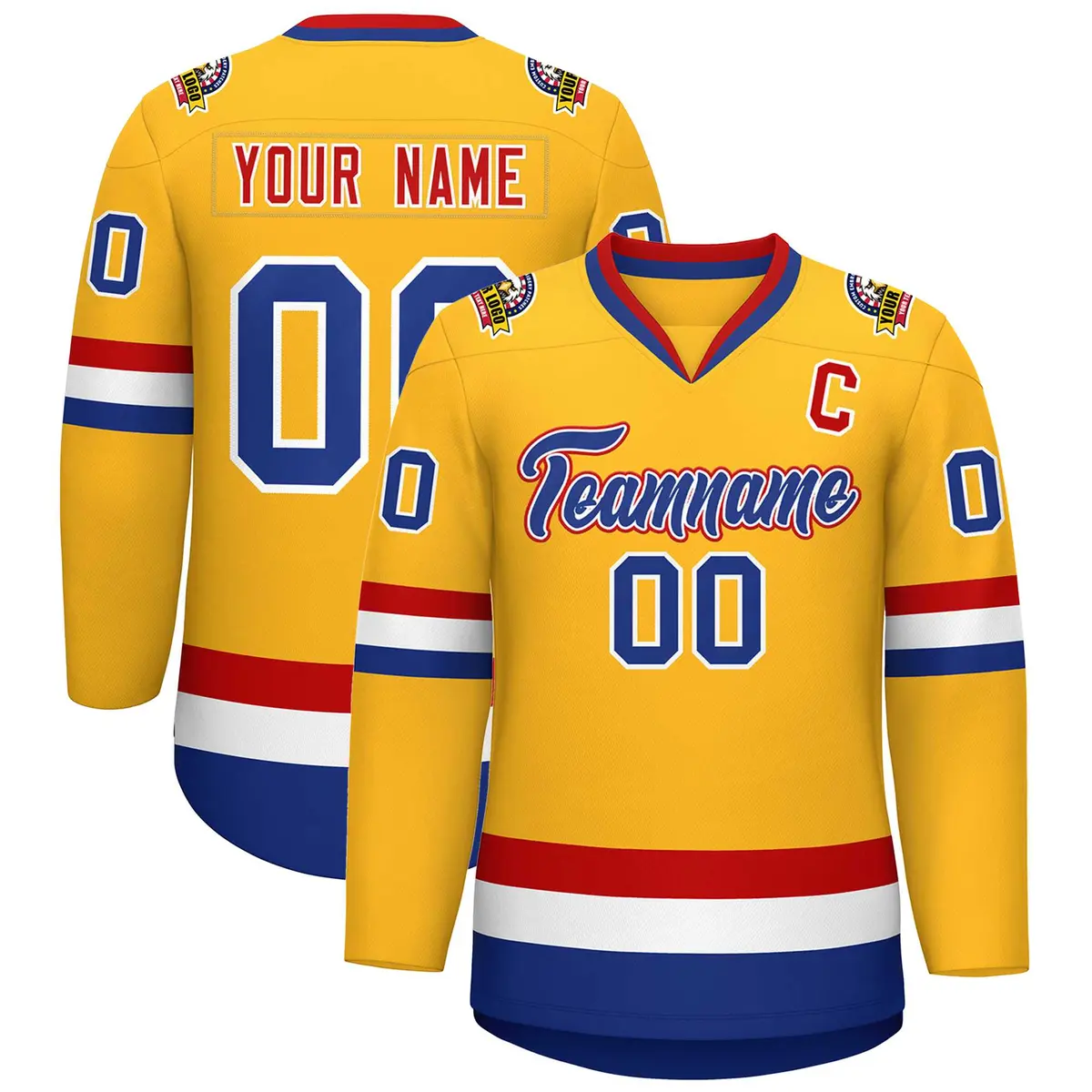 Gold Royal White-Red Classic Hockey Jersey