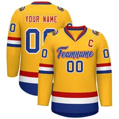 Gold Royal White-Red Classic Hockey Jersey 1