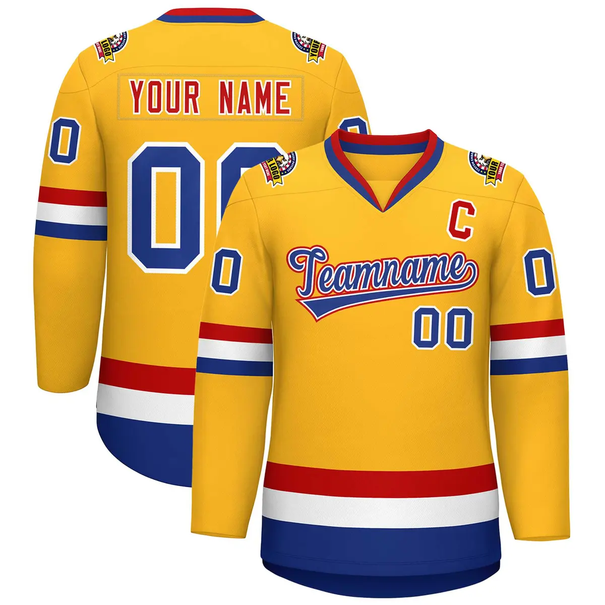 Gold Royal White-Red Classic Hockey Jersey