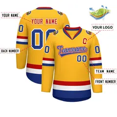 Gold Royal White-Red Classic Hockey Jersey 2