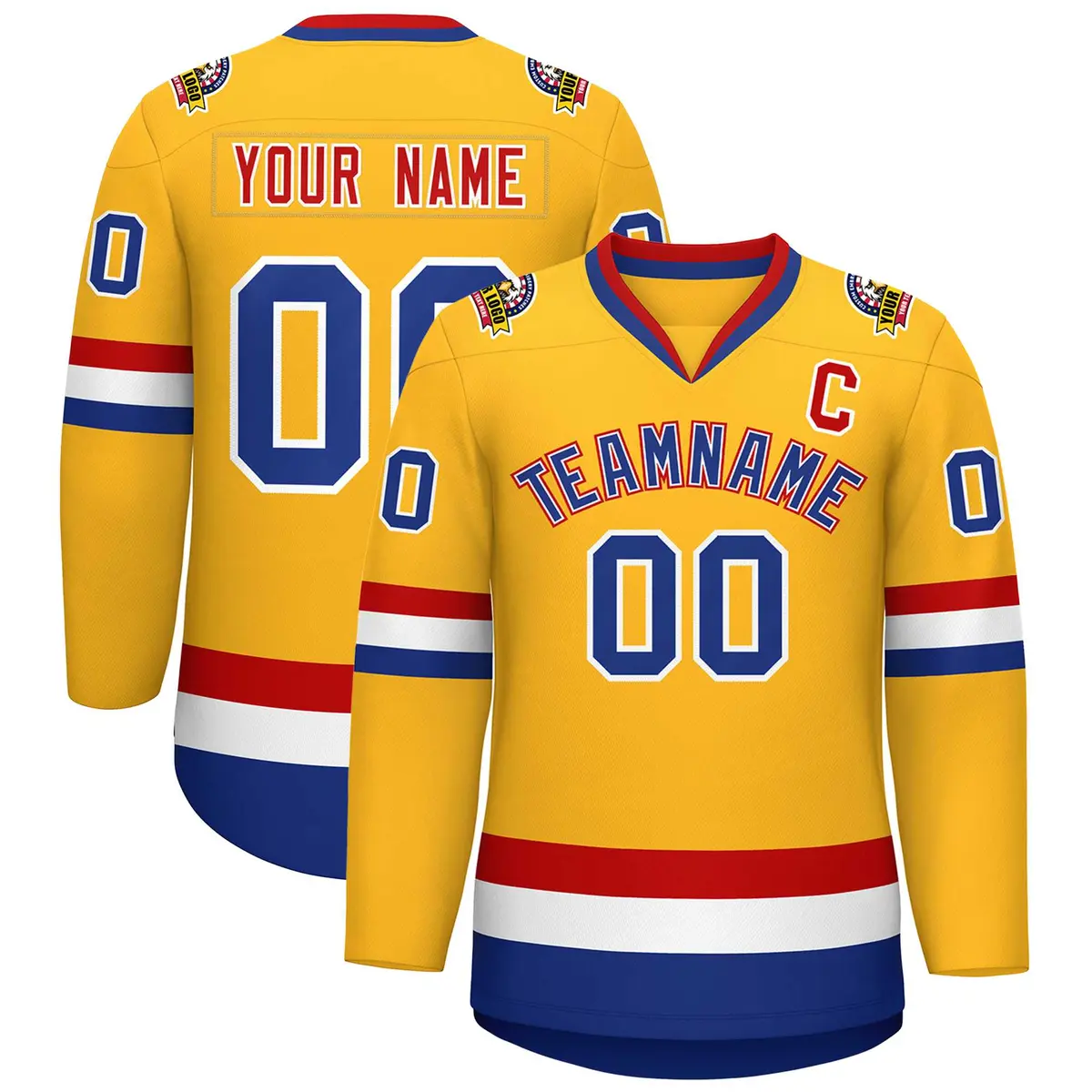 Gold Royal White-Red Classic Hockey Jersey