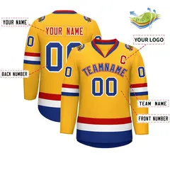 Gold Royal White-Red Classic Hockey Jersey 2