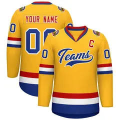 Gold Royal White-Red Classic Hockey Jersey 1