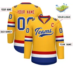 Gold Royal White-Red Classic Hockey Jersey 2