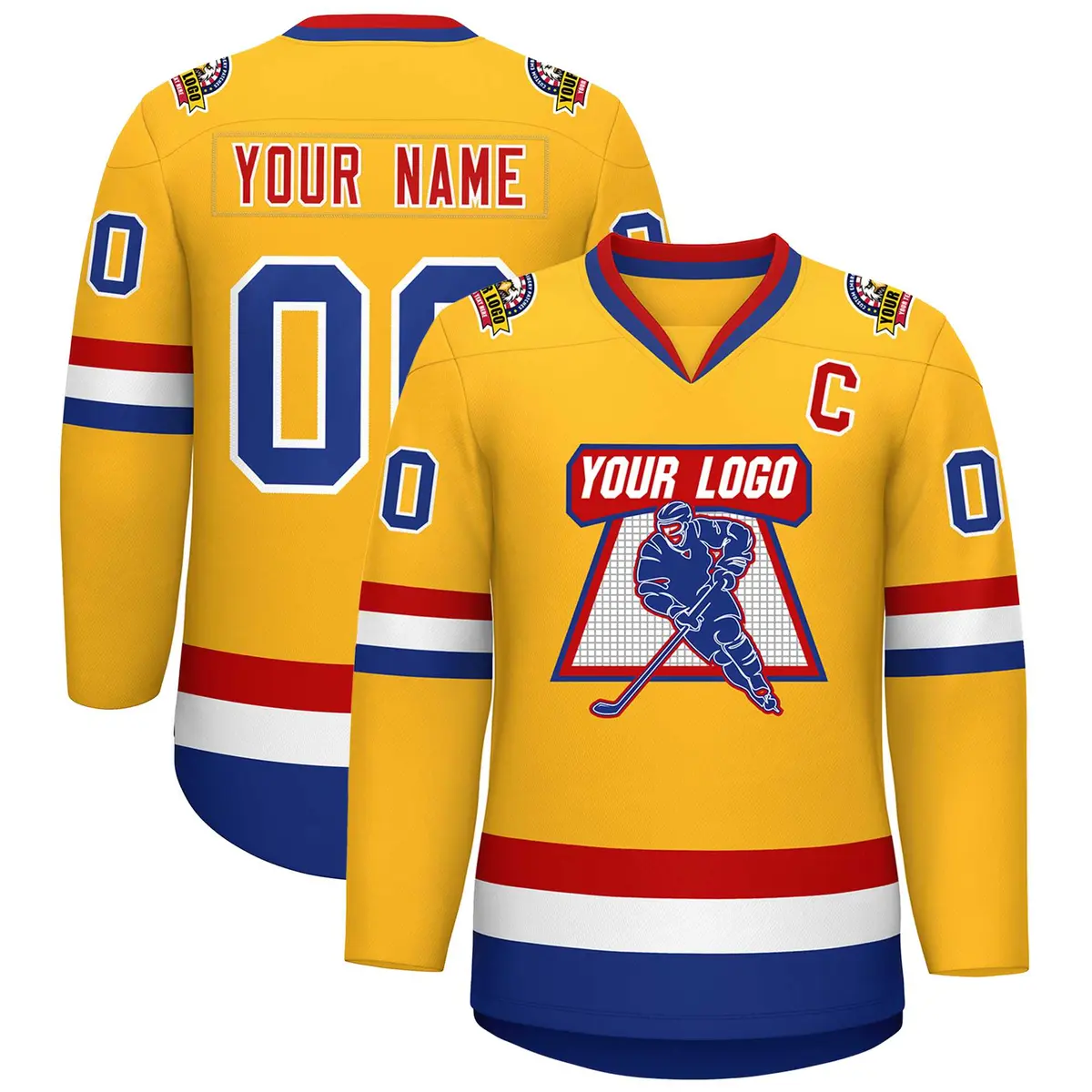 Gold Royal White-Red Classic Hockey Jersey
