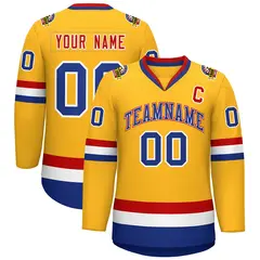 Gold Royal White-Red Classic Hockey Jersey 1